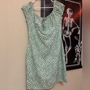 Green floral dress with tie front